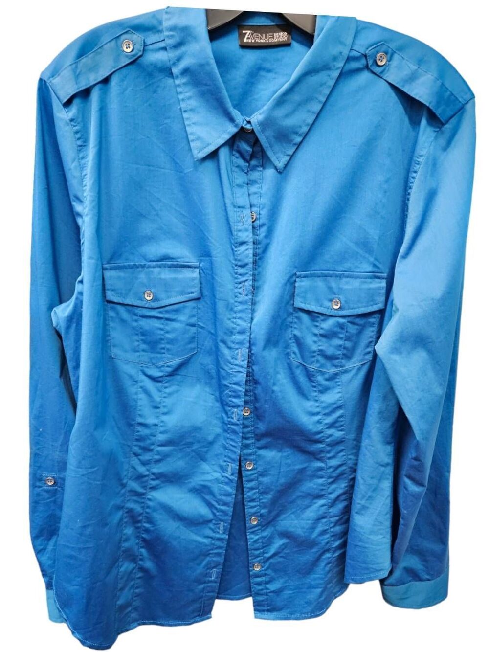 New York & Company Blue Button Down Shirt Size Womens Size Large